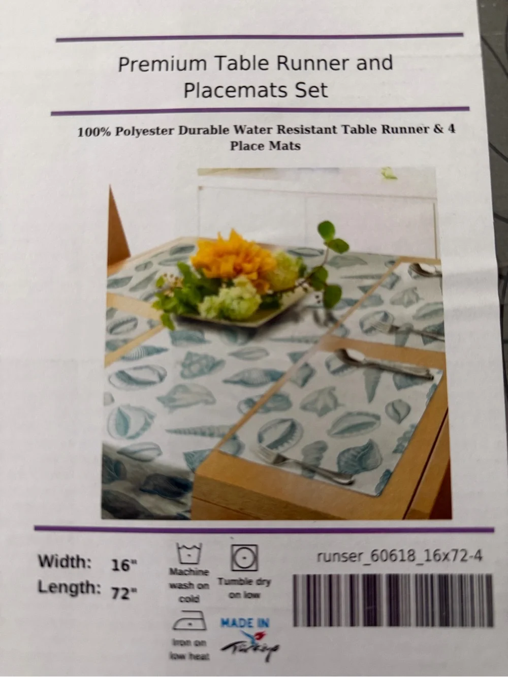 Premium Shell-Print Table Runner & Placemats Set - Blue